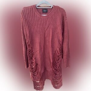 Women's Distressed Knit Sweater - Rust